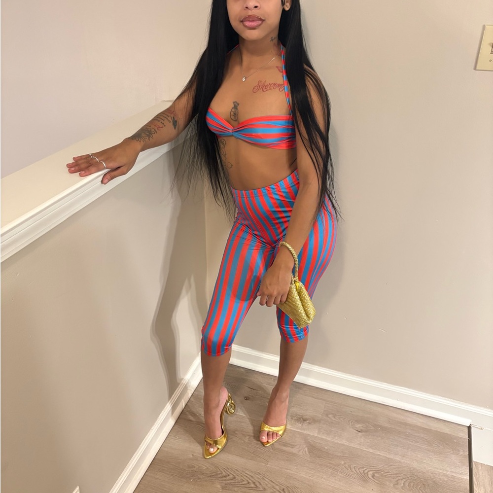 Striped Halter Top and Leggings Set